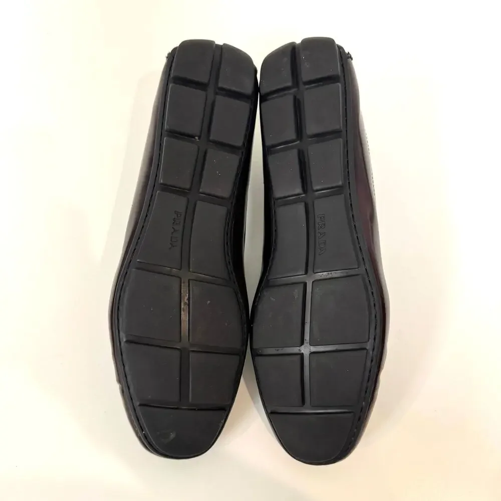 PRADA Shell Cordovan Burgundy Driving Loafer 10 Patent Leather Moccasin Driver